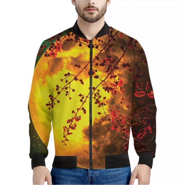 Yellow Full Moon Print Bomber Jacket
