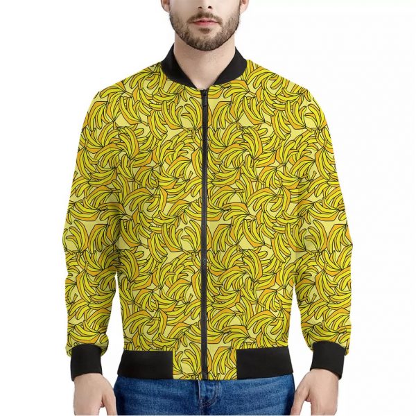Yellow Geometric Banana Pattern Print Bomber Jacket