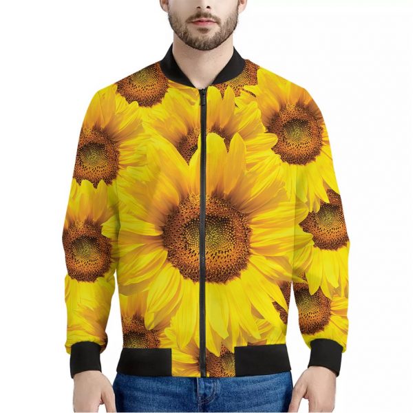 Yellow Sunflower Print Bomber Jacket