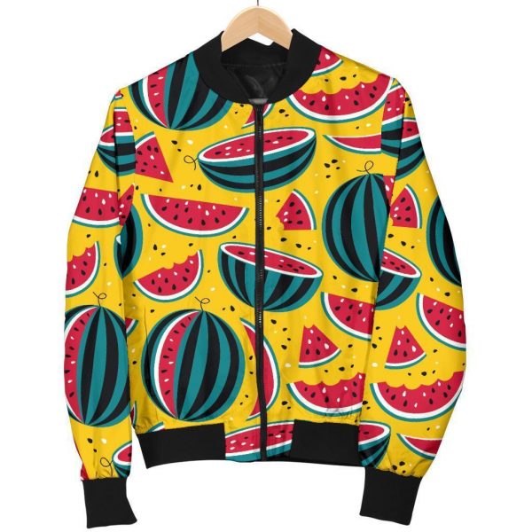 Yellow Watermelon Pieces Pattern Print Bomber Jacket