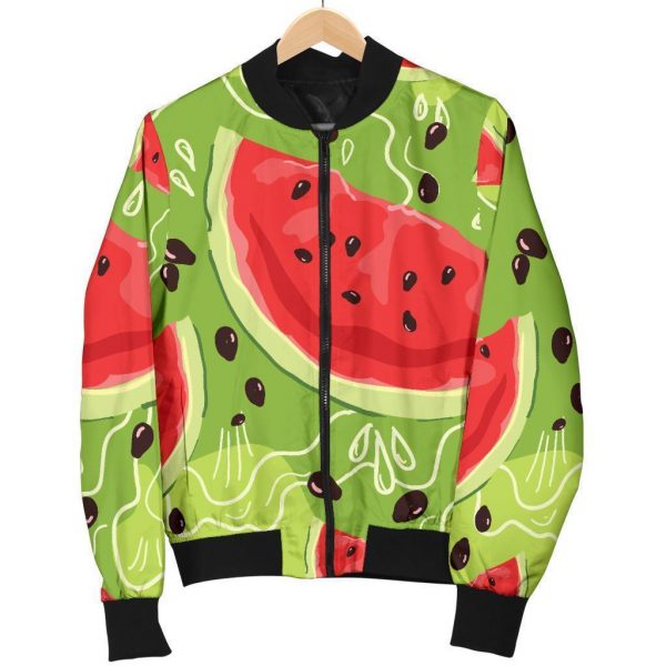 Yummy Watermelon Pieces Pattern Print Bomber Jacket