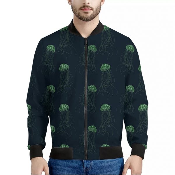 Zentangle Jellyfish Pattern Print Bomber Jacket