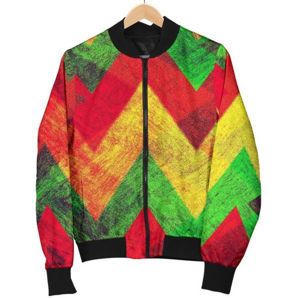 Zig Zag Reggae Pattern Print Bomber Jacket