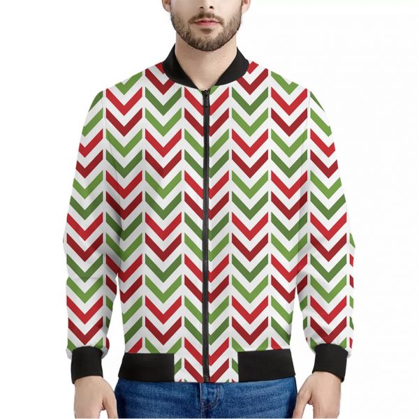 Zigzag Merry Christmas Pattern Print Bomber Jacket