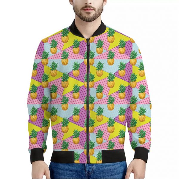 Zigzag Pineapple Pattern Print Bomber Jacket