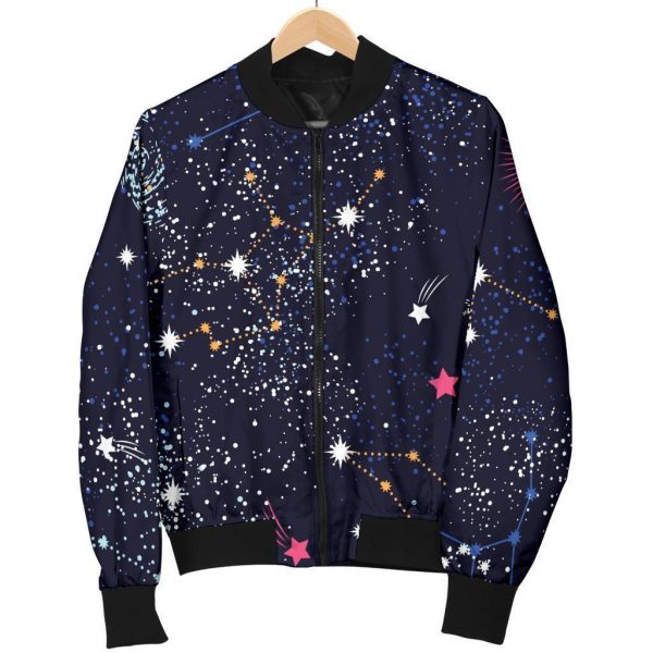 Zodiac Star Signs Galaxy Space Print Bomber Jacket