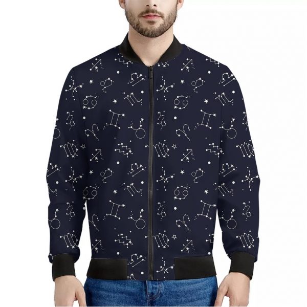 Zodiac Star Signs Pattern Print Bomber Jacket