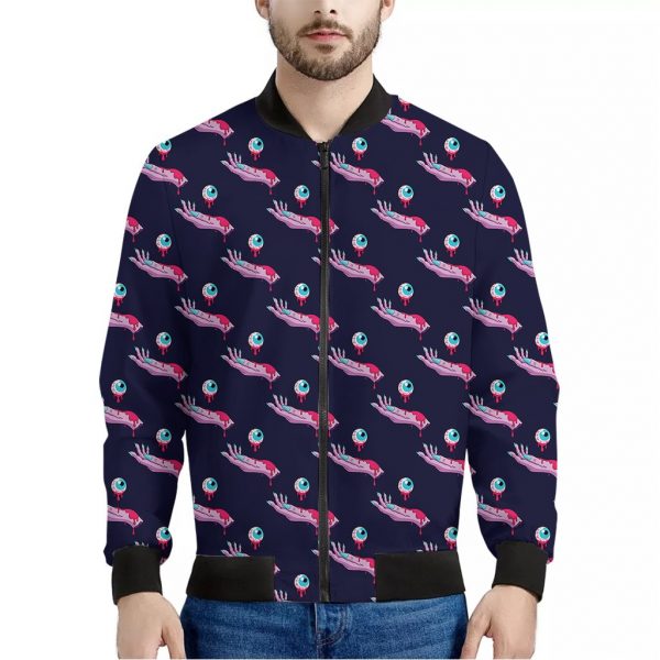 Zombie Eyeball Pattern Print Bomber Jacket