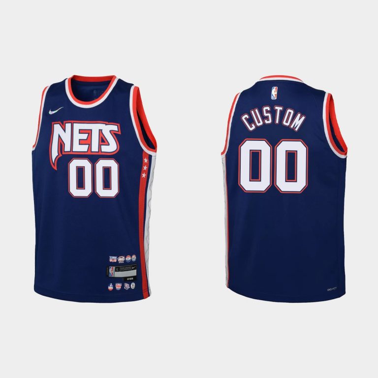 2021-22 Brooklyn Nets #00 Custom 75th Anniversary City Navy Jersey Youth