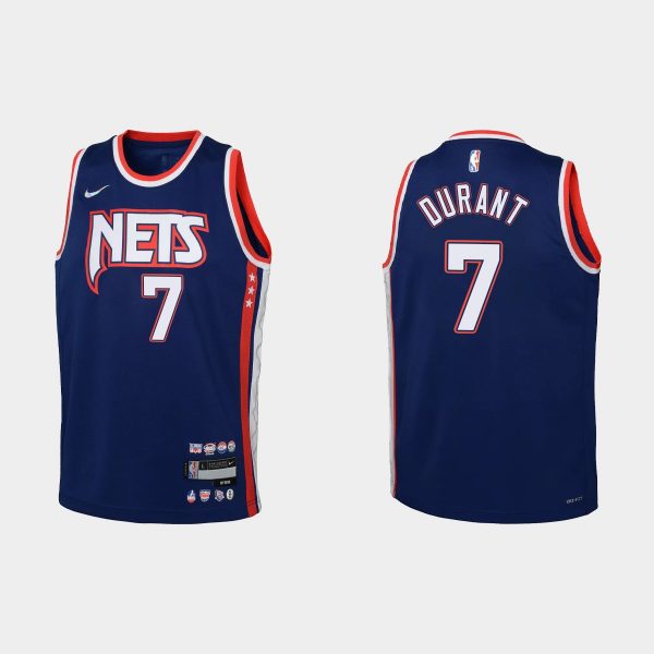 2021-22 Brooklyn Nets #7 Kevin Durant 75th Anniversary City Navy Jersey Youth