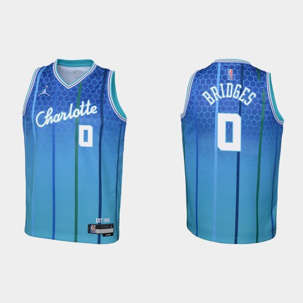 2021-22 Charlotte Hornets #0 Miles Bridges 75th Anniversary City Blue Jersey Youth