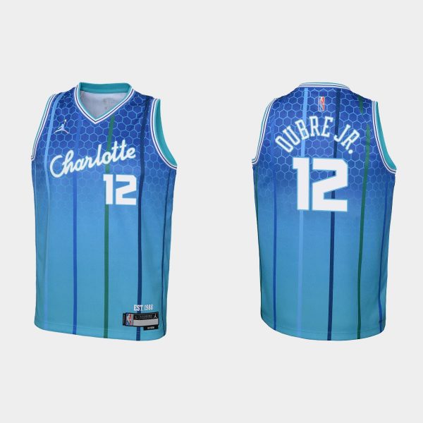 2021-22 Charlotte Hornets #12 Kelly Oubre Jr. 75th Anniversary City Blue Jersey Youth