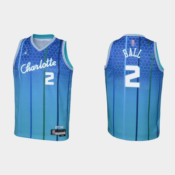 2021-22 Charlotte Hornets #2 LaMelo Ball 75th Anniversary City Blue Jersey Youth