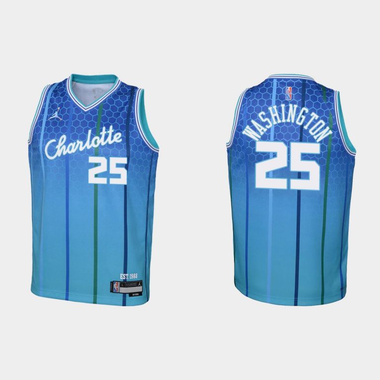 2021-22 Charlotte Hornets #25 P. J. Washington 75th Anniversary City Blue Jersey Youth