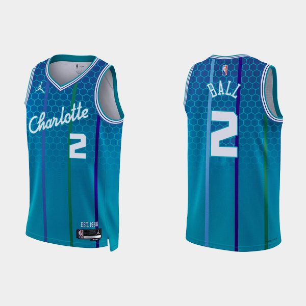 2021-22 Charlotte Hornets No. 2 LaMelo Ball 75th Anniversary City Blue Jersey