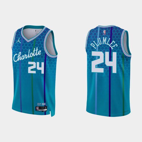 2021-22 Charlotte Hornets No. 24 Mason Plumlee 75th Anniversary City Blue Jersey