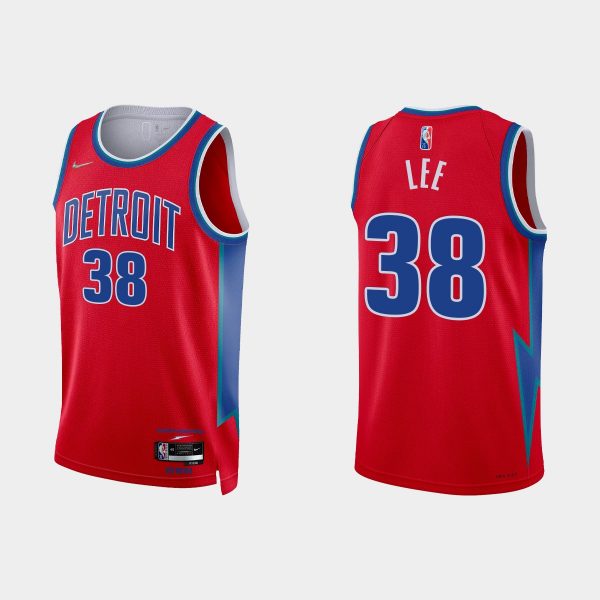 2021-22 Detroit Pistons No. 38 Saben Lee 75th Anniversary City Red Jersey