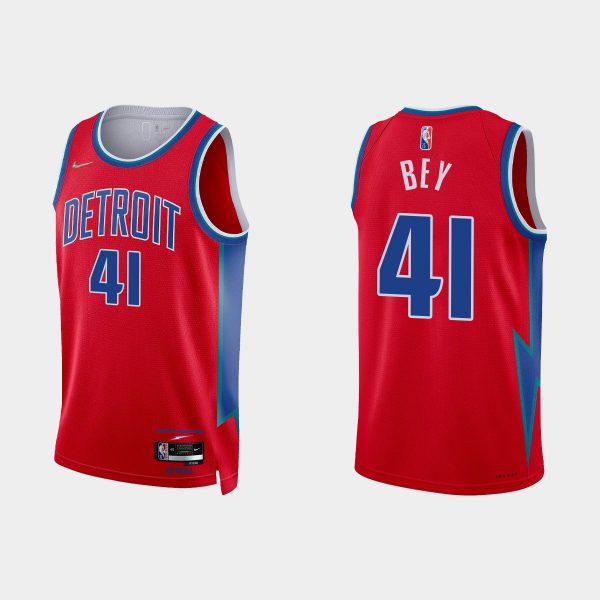 2021-22 Detroit Pistons No. 41 Saddiq Bey 75th Anniversary City Red Jersey