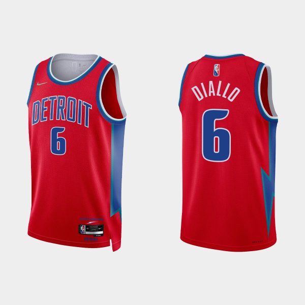 2021-22 Detroit Pistons No. 6 Hamidou Diallo 75th Anniversary City Red Jersey