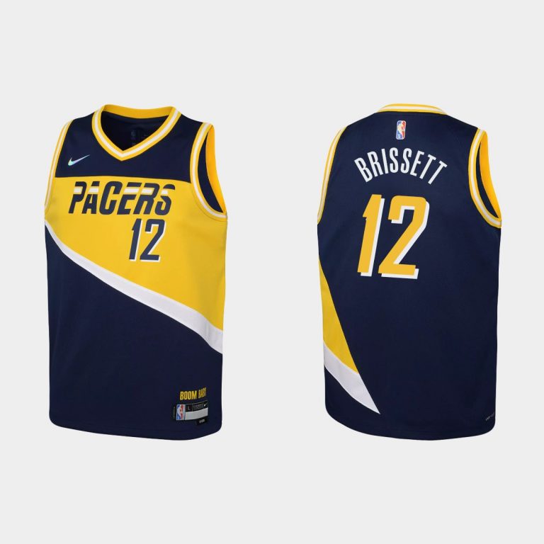 2021-22 Indiana Pacers #12 Oshae Brissett 75th Anniversary City Navy Jersey Youth