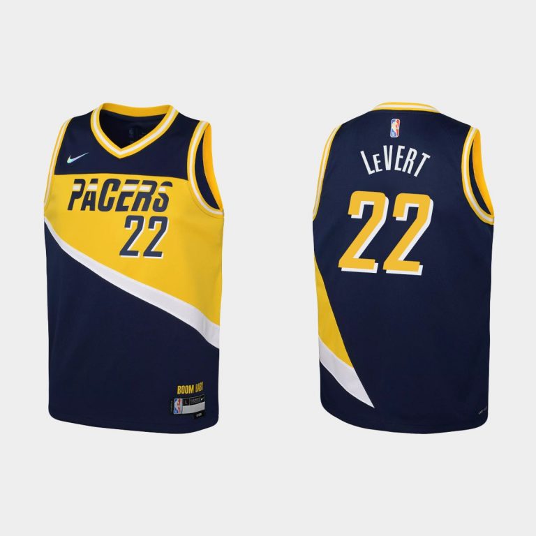 2021-22 Indiana Pacers #22 Caris LeVert 75th Anniversary City Navy Jersey Youth