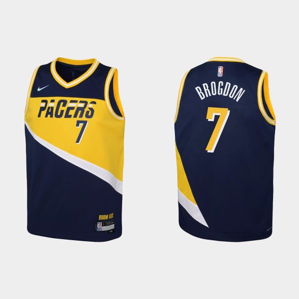 2021-22 Indiana Pacers #7 Malcolm Brogdon 75th Anniversary City Navy Jersey Youth