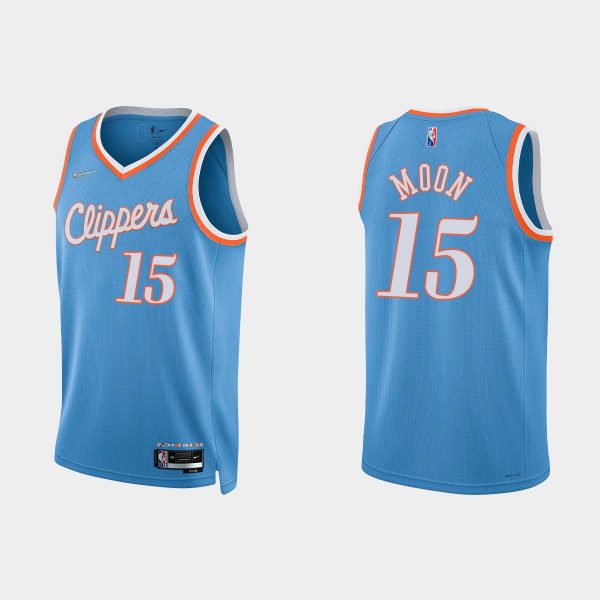 2021-22 Los Angeles Clippers No. 15 Xavier Moon 75th Anniversary City Blue Jersey