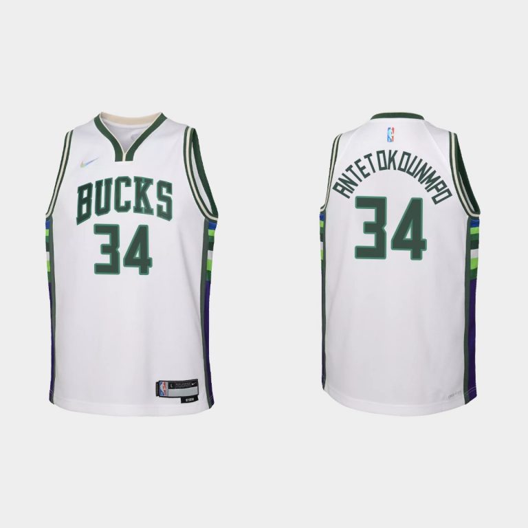 2021-22 Milwaukee Bucks #34 Giannis Antetokounmpo 75th Anniversary City White Jersey Youth