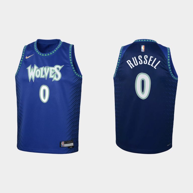 2021-22 Minnesota Timberwolves #0 D'Angelo Russell 75th Anniversary City Blue Jersey Youth