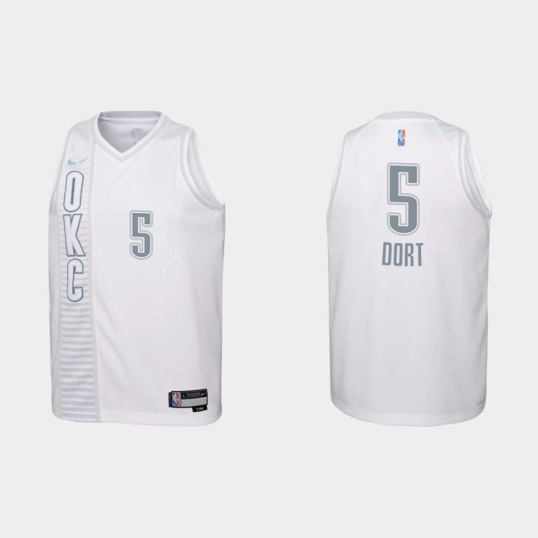 2021-22 Oklahoma City Thunder #5 Luguentz Dort 75th Anniversary City White Jersey Youth