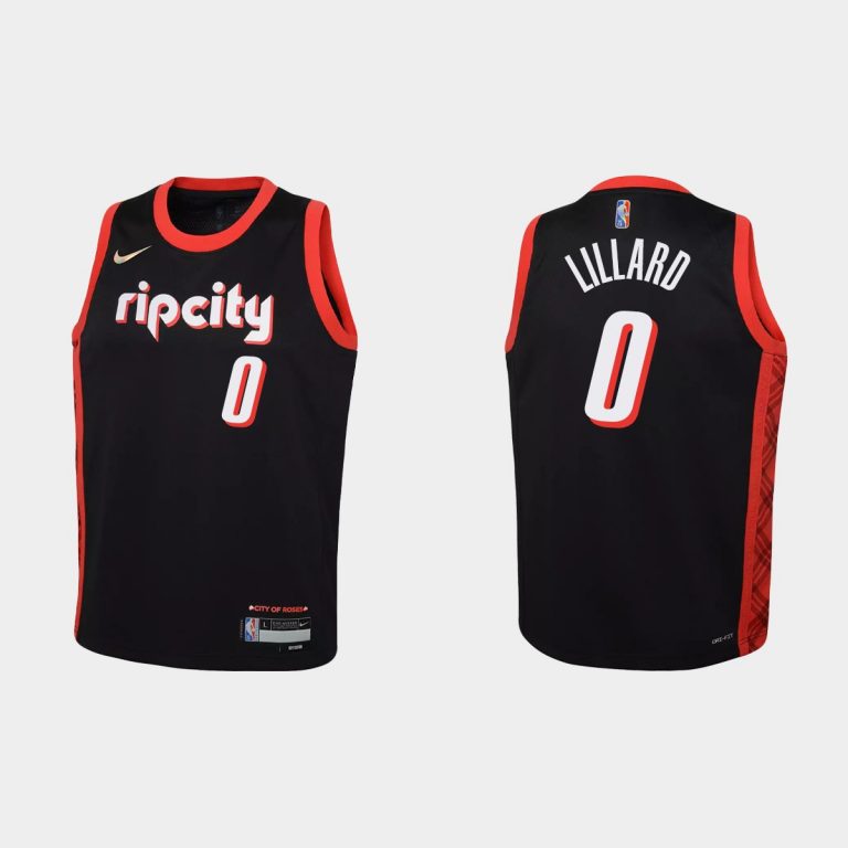 2021-22 Portland Trail Blazers #0 Damian Lillard 75th Anniversary City Black Jersey Youth