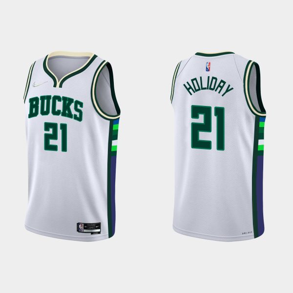 Milwaukee Bucks #21 Jrue Holiday 2021-22 NBA 75th Anniversary City White Jersey