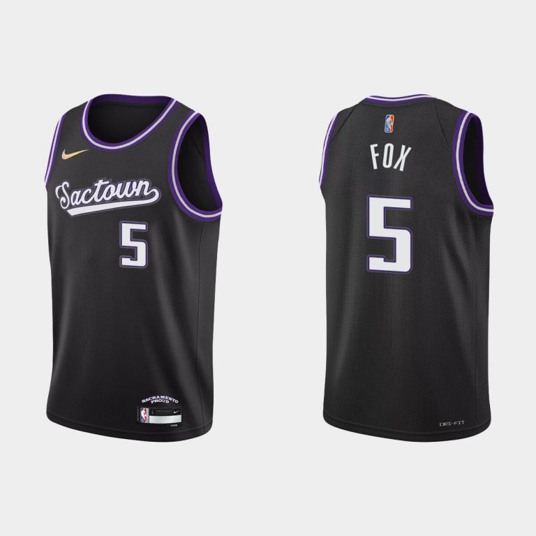 Sacramento Kings #5 De'Aaron Fox 2021-22 NBA 75th Anniversary City Black Jersey