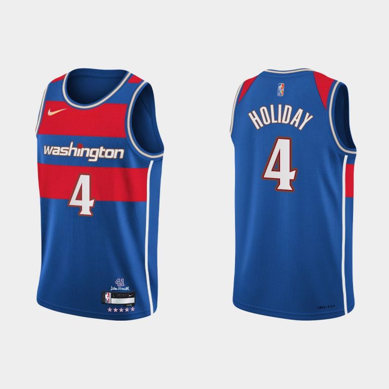 Washington Wizards #4 Aaron Holiday 2021-22 NBA 75th Anniversary City Blue Jersey