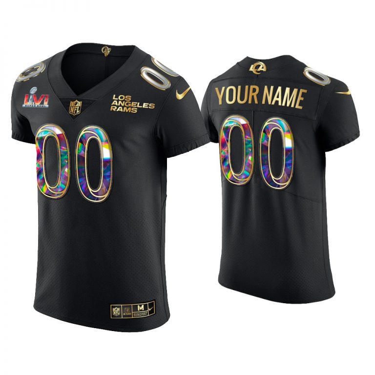 Men Custom Los Angeles Rams Black Super Bowl LVI Champions Diamond Jersey