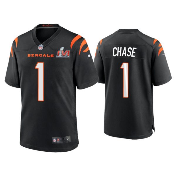 Men Ja'Marr Chase Cincinnati Bengals Super Bowl LVI Black Game Jersey