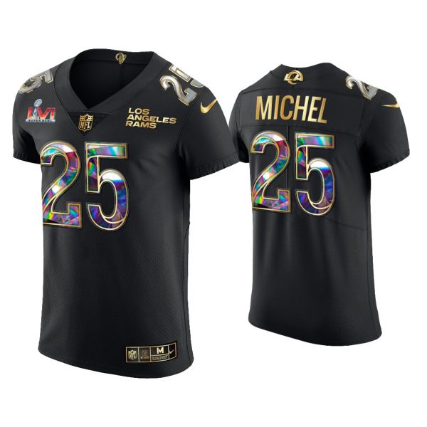 Men Sony Michel Los Angeles Rams Black Super Bowl LVI Champions Diamond Jersey