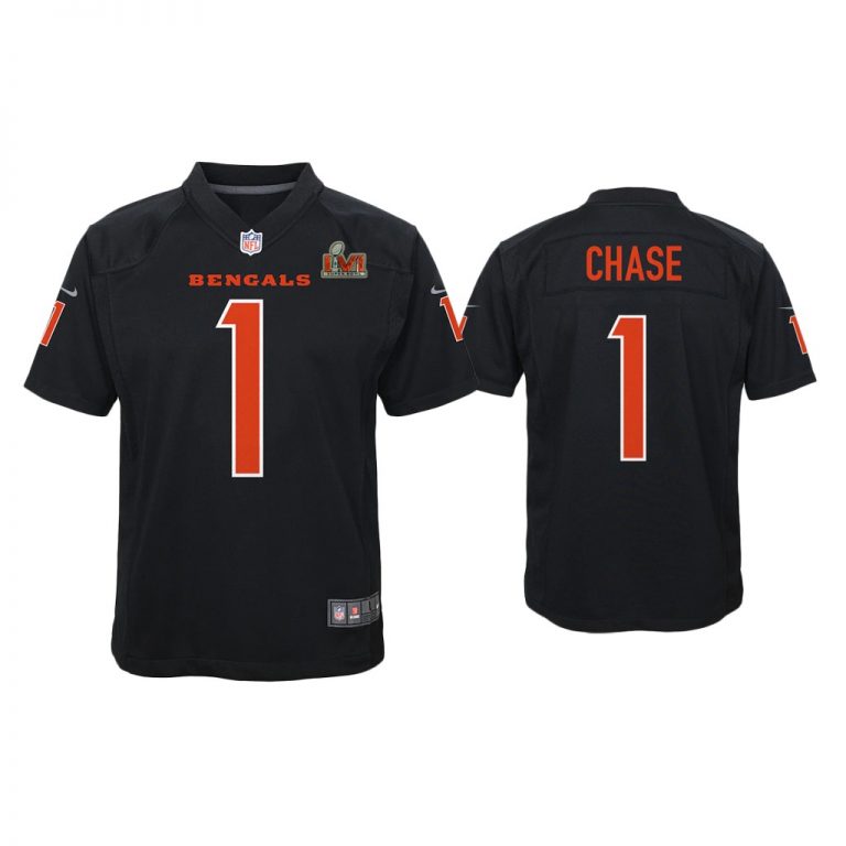 Youth Ja'Marr Chase Cincinnati Bengals Super Bowl LVI Black Game Fashion Jersey