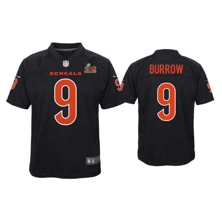 Youth Joe Burrow Cincinnati Bengals Super Bowl LVI Black Game Fashion Jersey