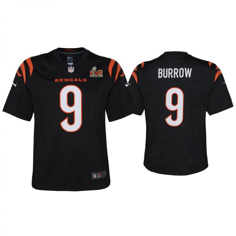 Youth Joe Burrow Cincinnati Bengals Super Bowl LVI Black Game Jersey