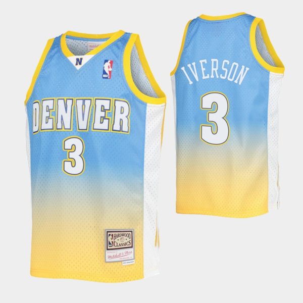 Allen Iverson No. 3 Denver Nuggets Blue Gold Fadeaway Hwc Limited Jersey