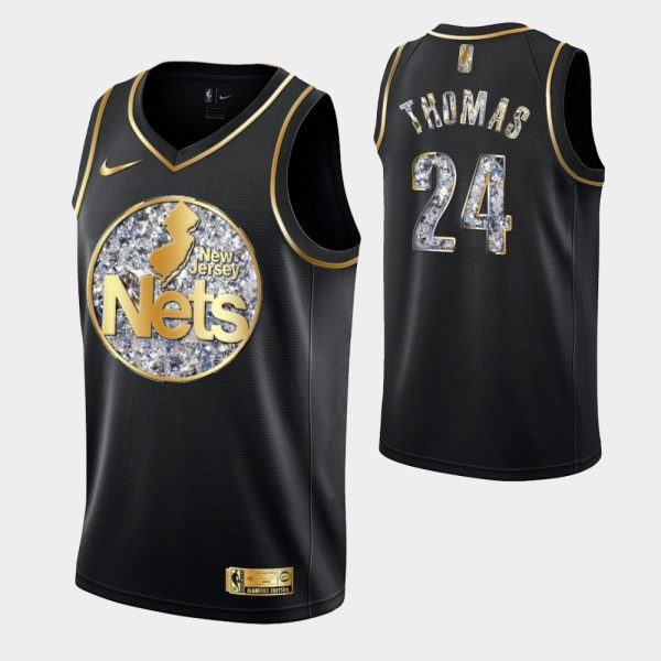 Brooklyn Nets Retro Logo 2022 NBA Playoffs Black Cameron Thomas Retro Logo Jersey Diamond Edition