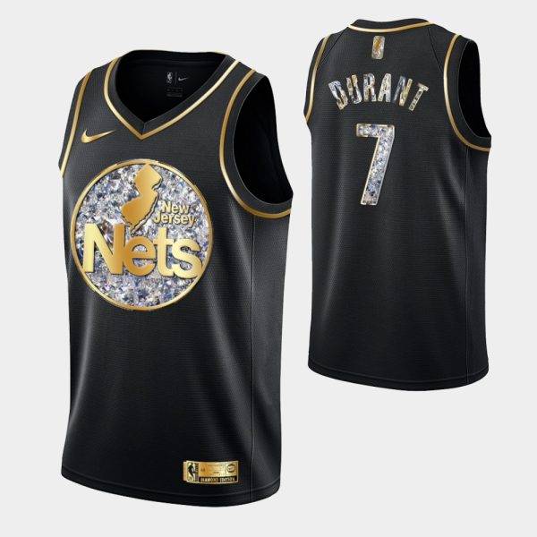 Brooklyn Nets Retro Logo 2022 NBA Playoffs Black Kevin Durant Retro Logo Jersey Diamond Edition