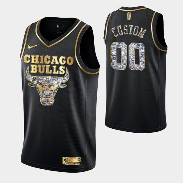 Chicago Bulls Retro Logo 2022 NBA Playoffs Black Custom Retro Logo Jersey Diamond Edition