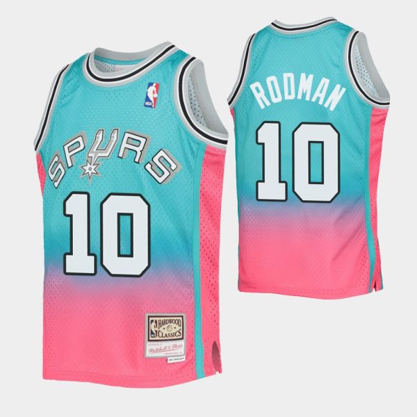 Dennis Rodman No. 10 San Antonio Spurs Teal Pink Fadeaway Hwc Limited Jersey