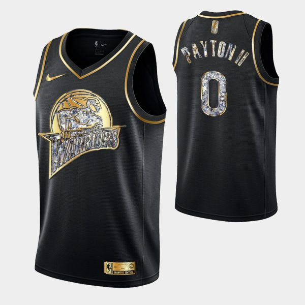 Golden State Warriors Retro Logo 2022 NBA Playoffs Black Gary Payton II Retro Logo Jersey Diamond Edition