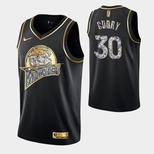 Golden State Warriors Retro Logo 2022 NBA Playoffs Black Stephen Curry Retro Logo Jersey Diamond Edition