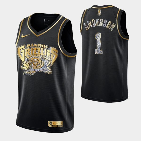 Memphis Grizzlies Retro Logo 2022 Playoffs Black Kyle Anderson Retro Logo Jersey Diamond Edition