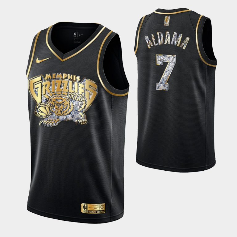 Memphis Grizzlies Retro Logo 2022 Playoffs Black Santi Aldama Retro Logo Jersey Diamond Edition