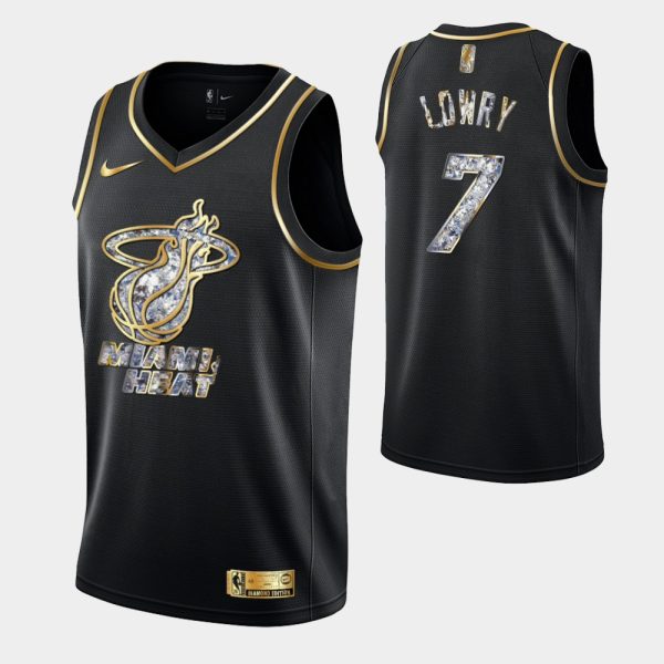 Miami Heat Retro Logo 2022 NBA Playoffs Black Kyle Lowry Retro Logo Jersey Diamond Edition